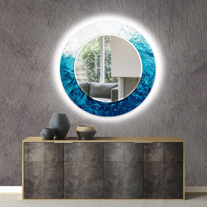 Abstract White and Blue Wall Mirror Mosaic Wall Mirror
