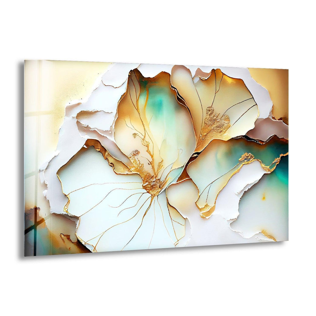 Abstract White-Gold Flower Glass Wall Art, print on glass, glass printed photos