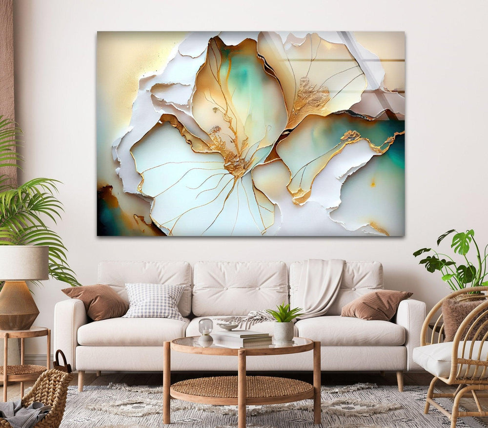 Abstract Blue Flower Glass Wall Art, picture on glass wall art, photos printed on glass