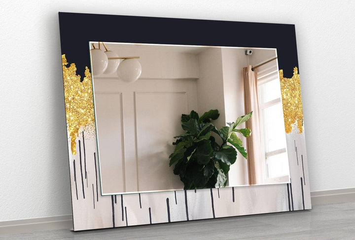 Abstract with Gold Details Wall Mirror Living Room Wall Mirror