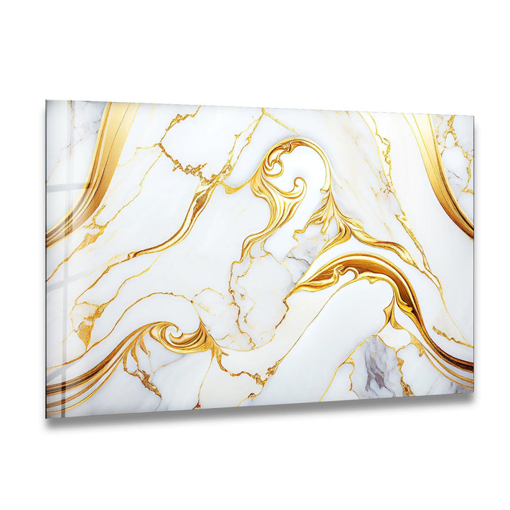 White and Gold Marble Abstract Glass Wall Art