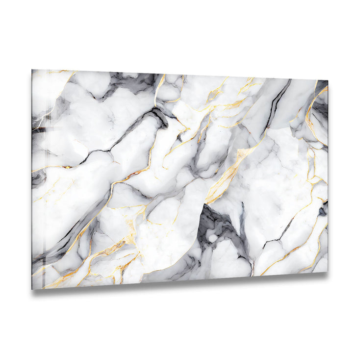 White marble with Gray veins Glass Wall Art