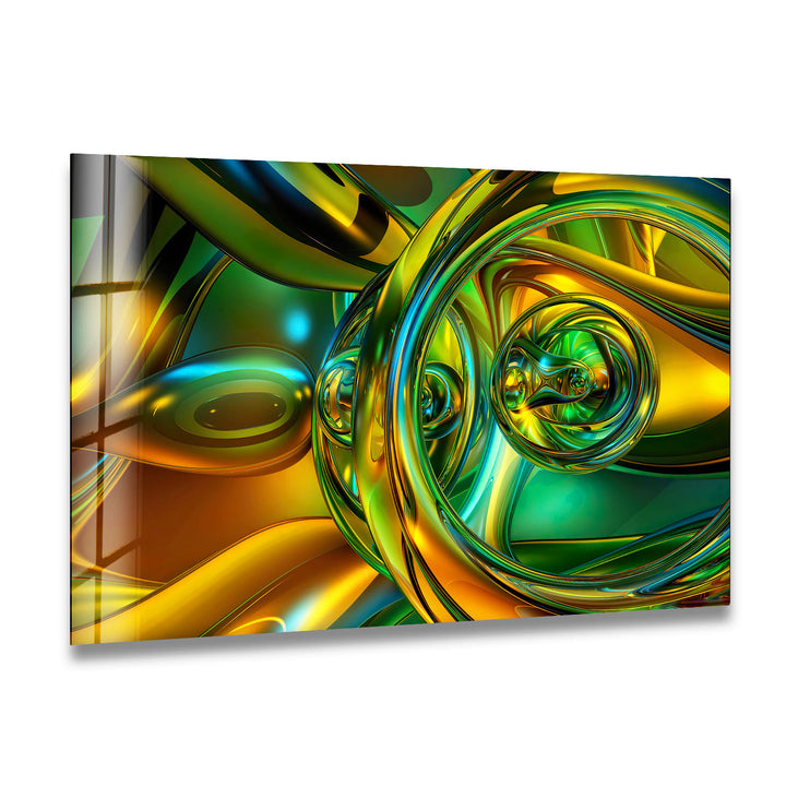 Shiny Gold And Green Abstraction Glass Wall Art