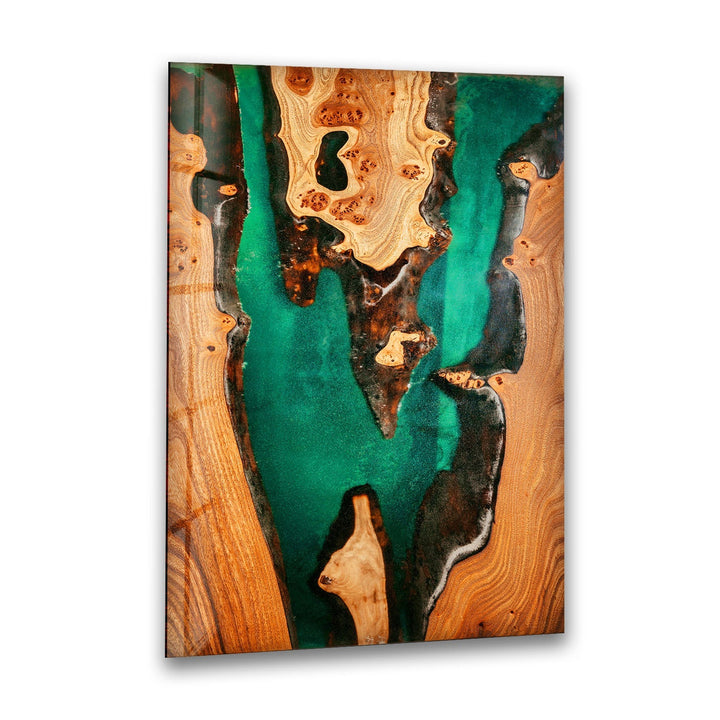 Wooden Green Epoxy Abstract Glass Wall Art