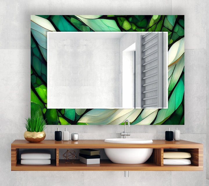 Green and White Abstract Wall Mirror mirror art
