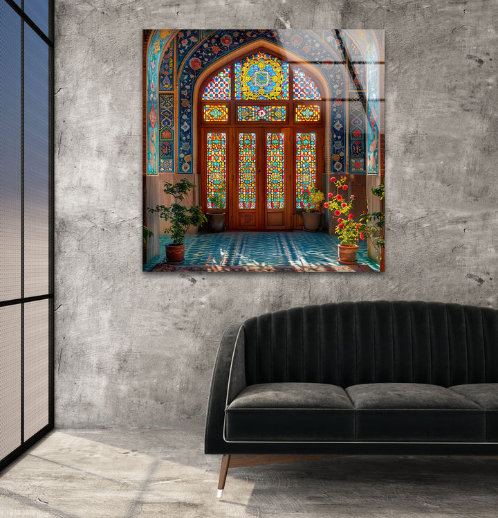 A Detailed and Vibrant Scene Glass Wall Art glass pictures for Wall, glass prints wall art
