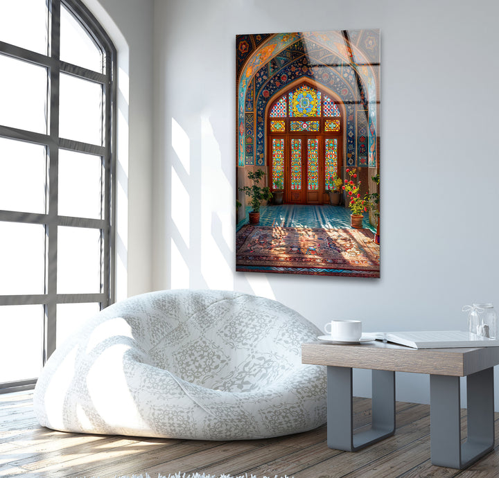 A Detailed and Vibrant Scene Glass Wall Art glass photo prints, glass picture prints
