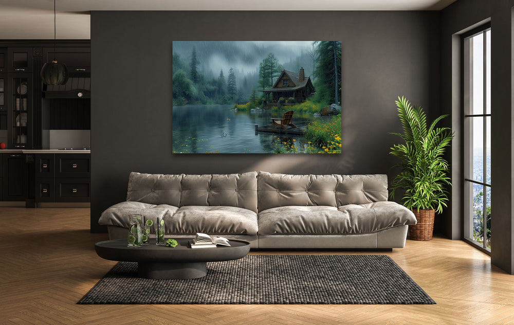 Green Forest House Landscape Glass Wall Art photo print on glass, prints on glass wall art
