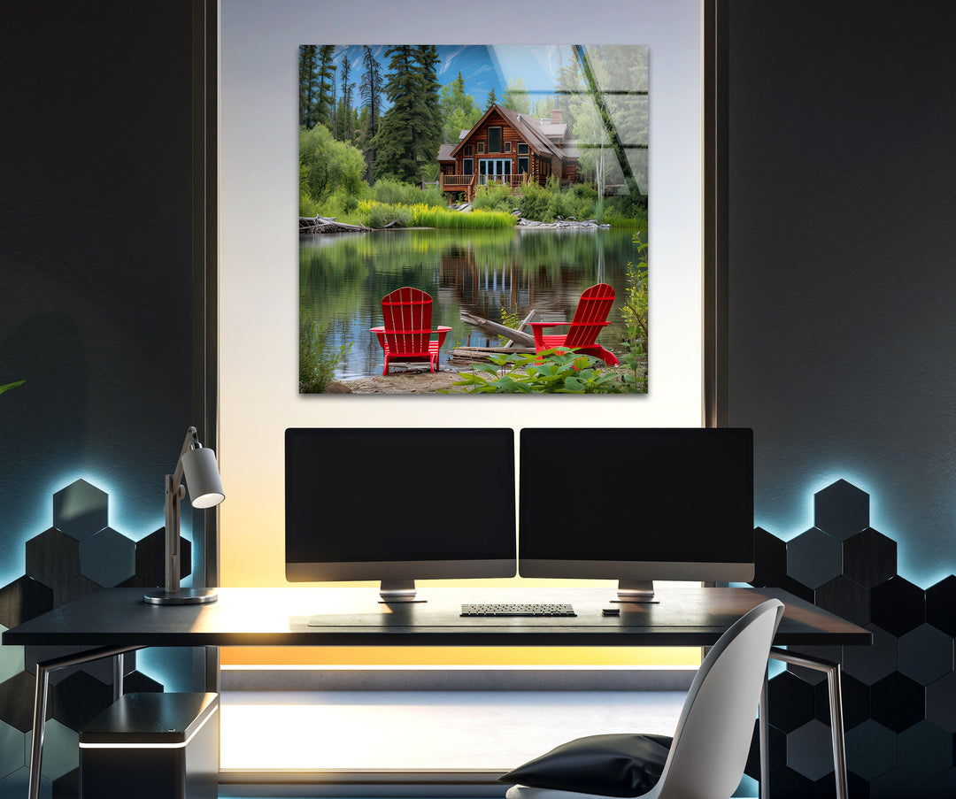 Forest House Landscape Glass Wall Art print on glass, glass printed photos
