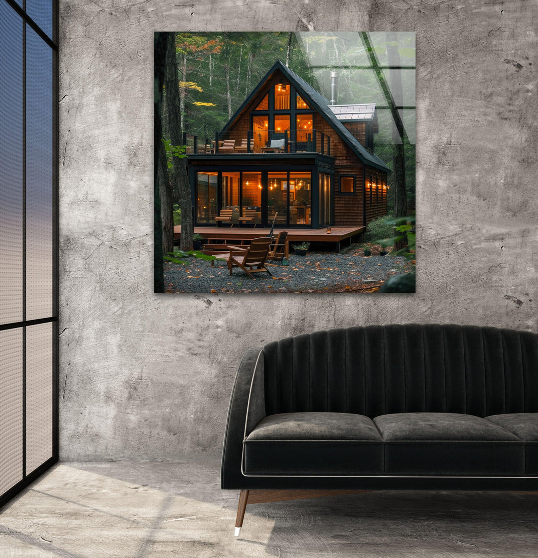 Forest House Glass Wall Art print on glass, glass printed photos
