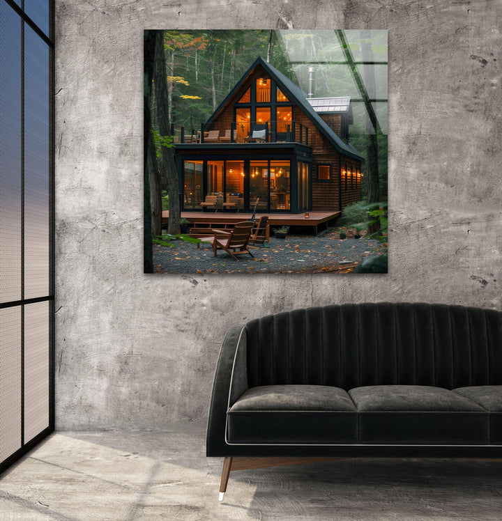 Forest House Glass Wall Art print on glass, glass printed photos
