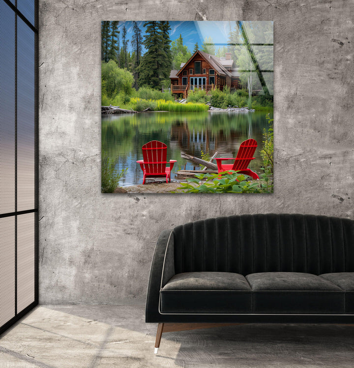 Forest House Landscape Glass Wall Art custom glass photo prints, large glass prints
