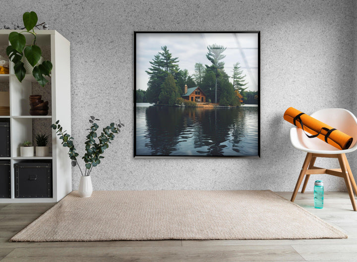 House in The Misty Forest Glass Wall Art Print Picture on Glass