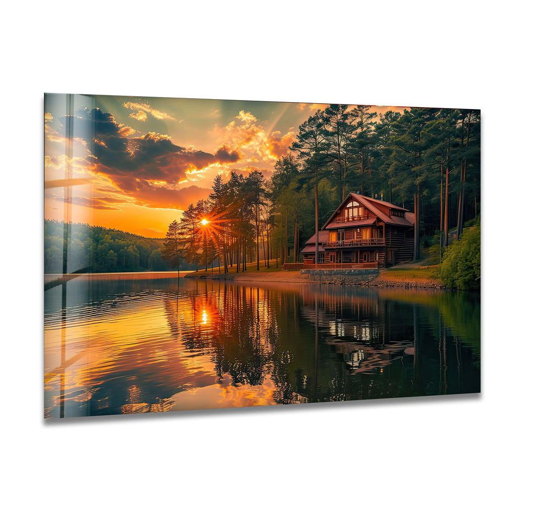 Sunset House Landscape Glass Wall Art art glass wall art, glass wall art pictures
