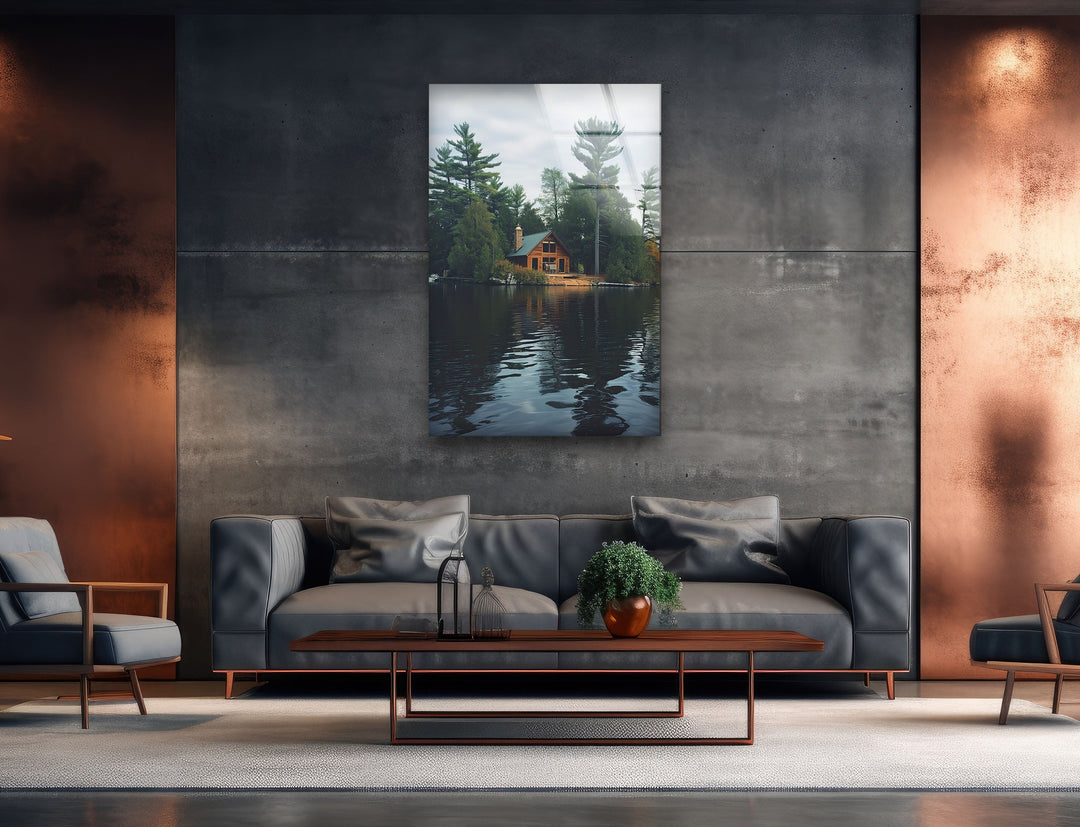 House in The Misty Forest Glass Wall Art custom glass photo prints, large glass prints
