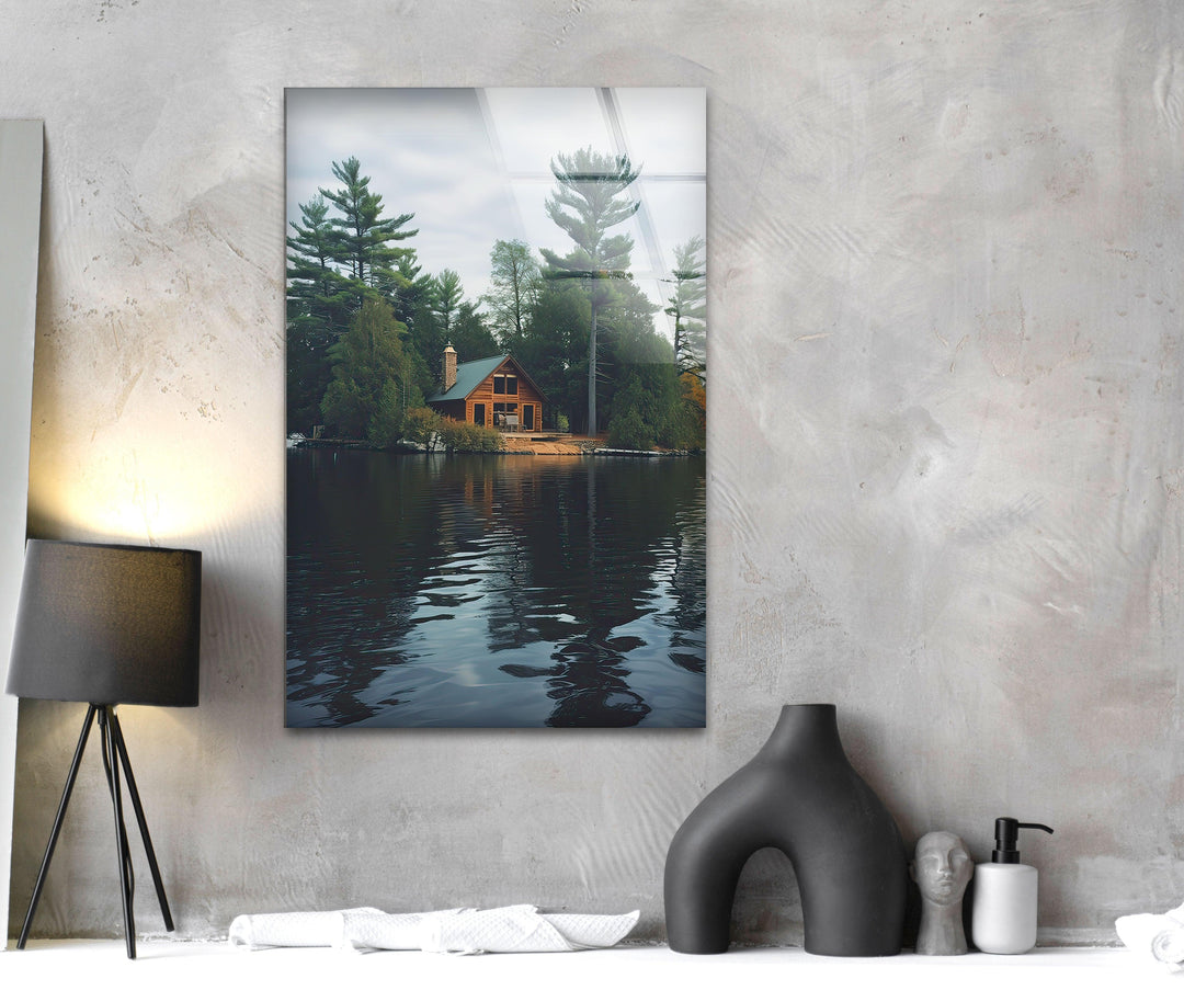 House in The Misty Forest Glass Wall Art picture on glass wall art, photos printed on glass
