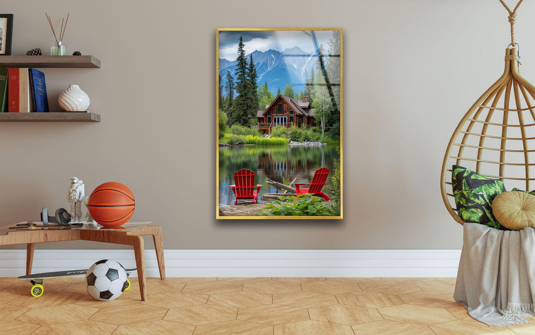 Forest House Landscape Glass Wall Art glass art painting, glass art for the Wall
