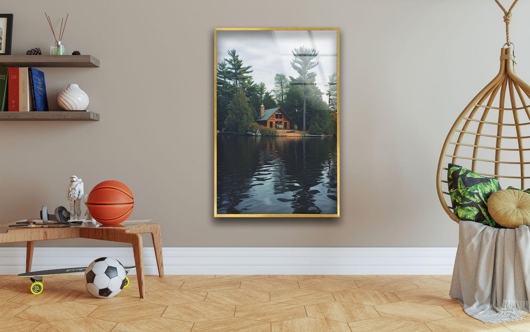 House in The Misty Forest Glass Wall Art print on glass, glass printed photos
