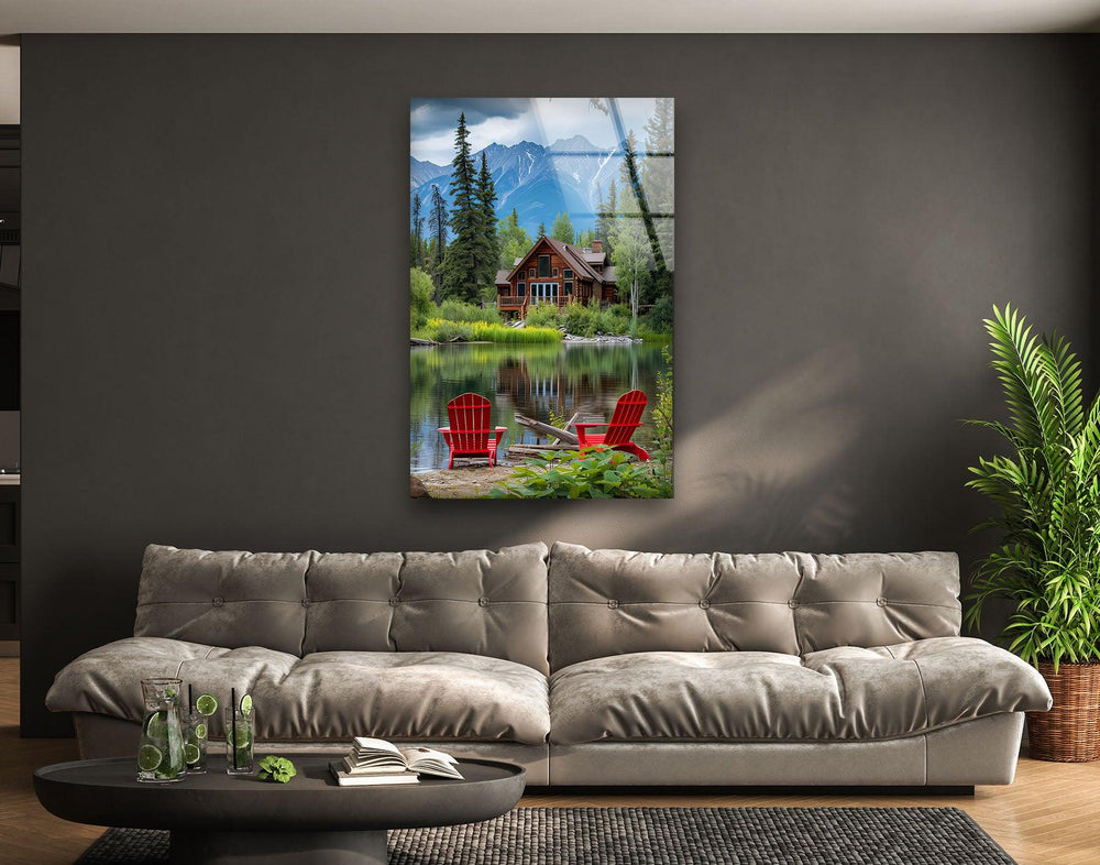 Forest House Landscape Glass Wall Art custom glass pictures, glass art prints
