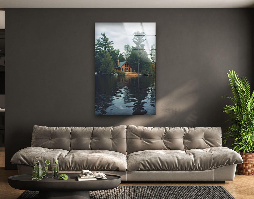 House in The Misty Forest Glass Wall Art Large Glass Prints