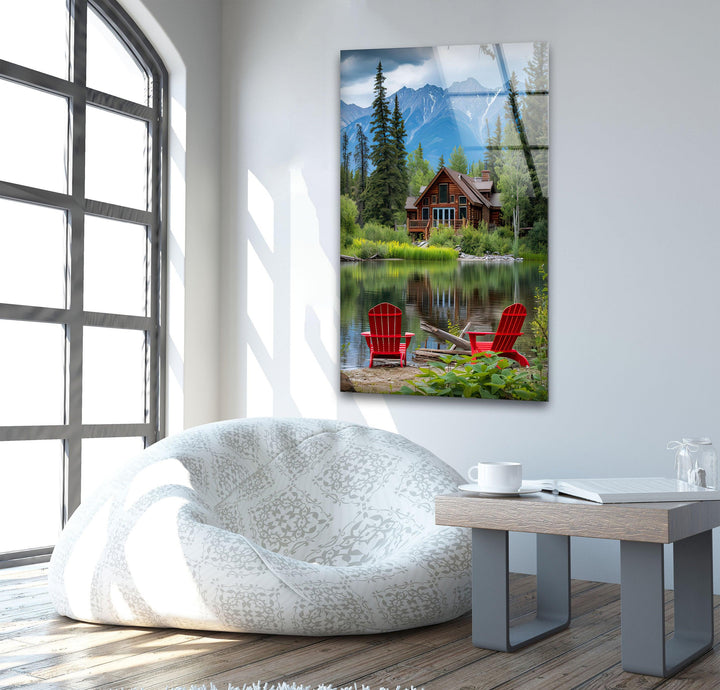 Forest House Landscape Glass Wall Art photo print on glass, prints on glass wall art
