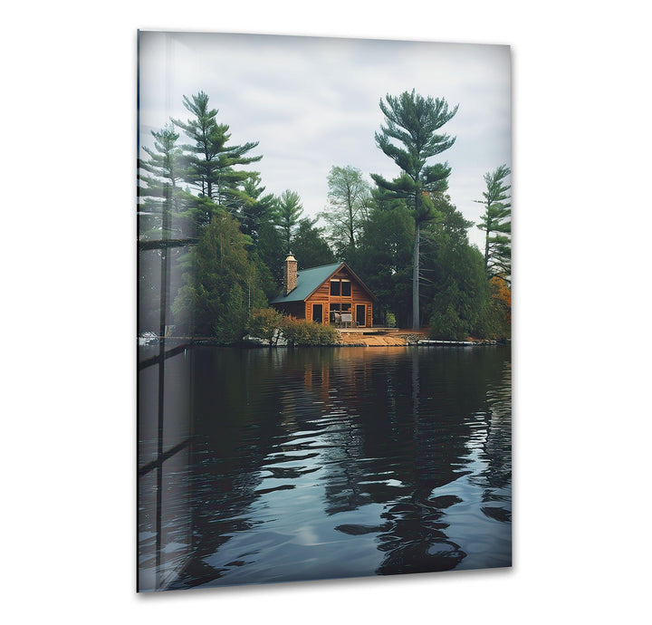 House in The Misty Forest Glass Wall Art Custom Glass Photo Prints