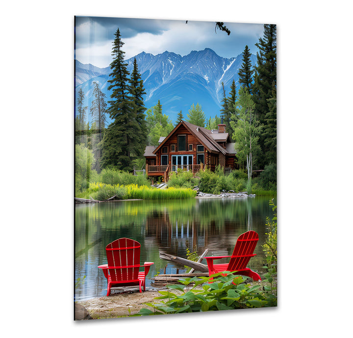 Forest House Landscape Glass Wall Art glass pictures for Wall, glass prints wall art
