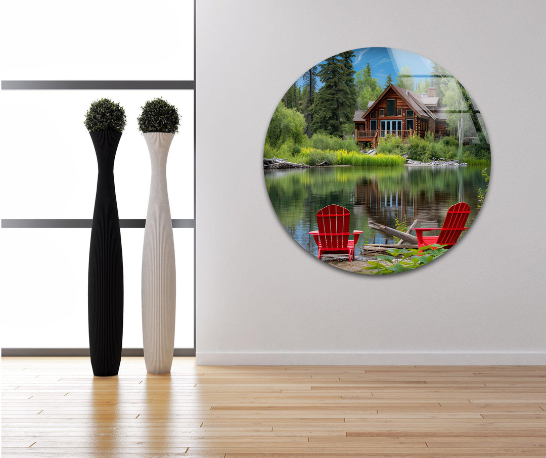 Forest House Landscape Glass Wall Art large glass photo prints, glass wall photos
