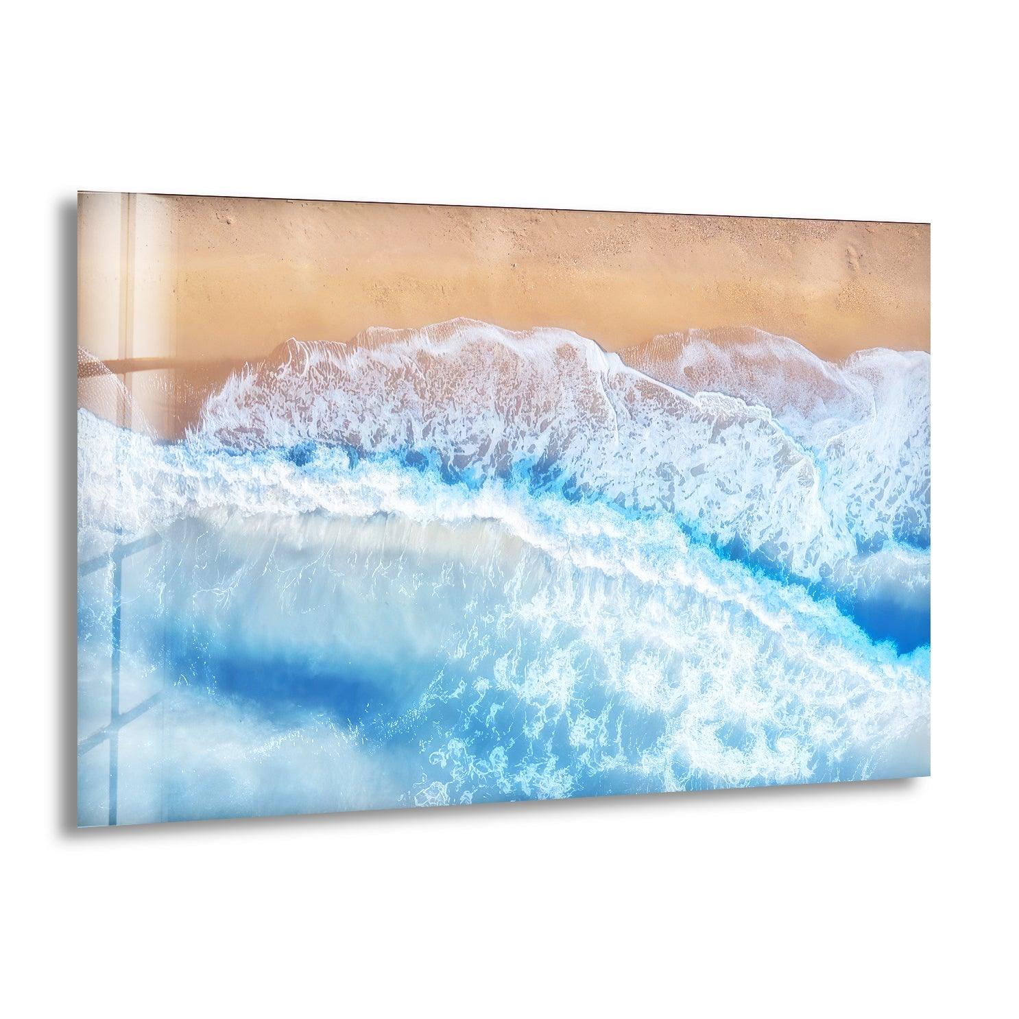 Aerial View Beach Glass Wall Art photo print on glass, prints on glass wall art