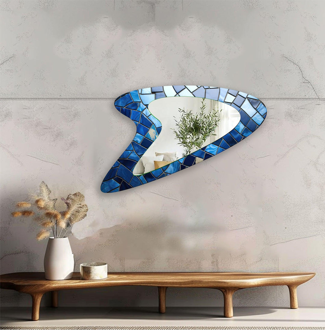 Aesthetic Blue Mosaic Small Wall Mirror