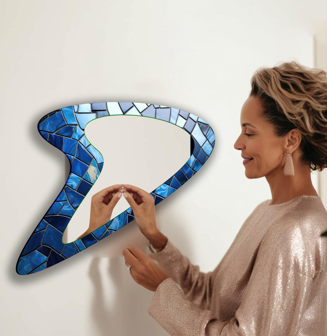 Aesthetic Blue Mosaic Small Wall Mirror