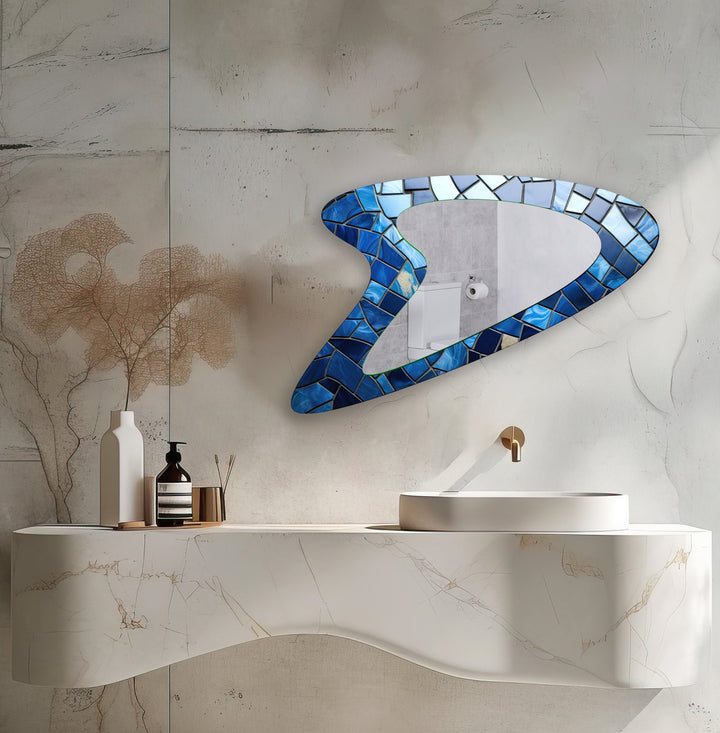 Aesthetic Blue Mosaic Small Wall Mirror