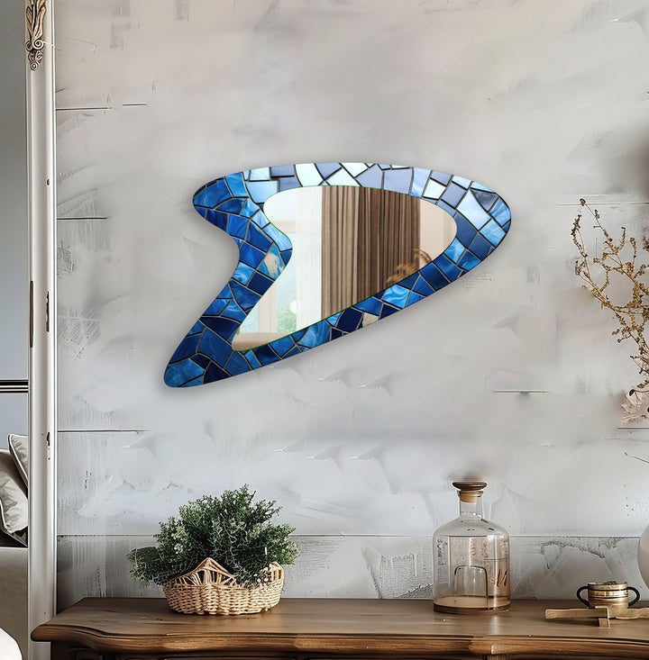 Aesthetic Blue Mosaic Small Wall Mirror