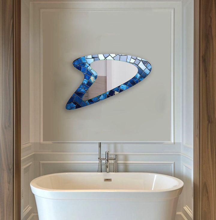 Aesthetic Blue Mosaic Small Wall Mirror