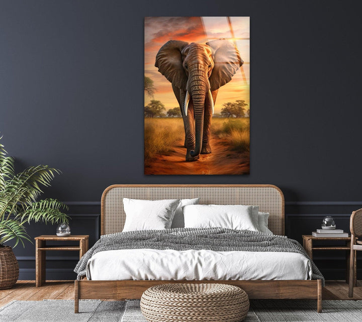 African Elephant Glass Wall Art print picture on glass,Tempered Glass Wall Art