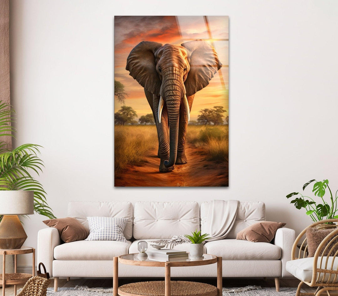 African Elephant Glass Wall Art print on glass, glass printed photos