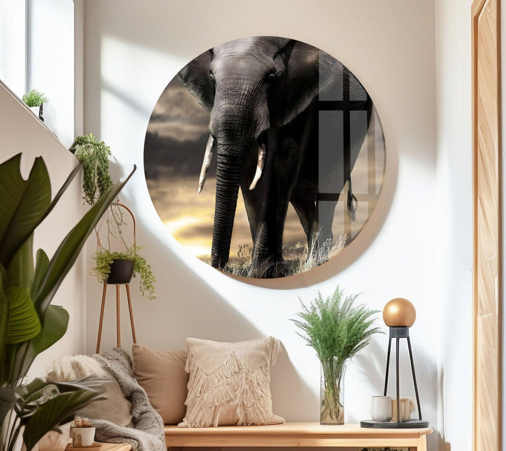 African Old Elephant Glass Wall Art stained glass wall art, stained glass wall decor