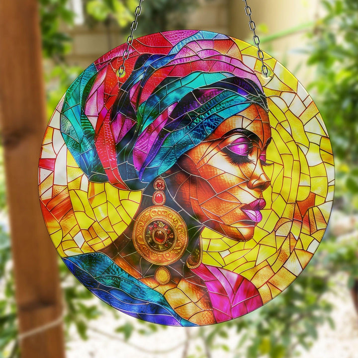 African Woman Portrait Suncatcher Decor Stained Glass Suncatchers | Myphotostation
