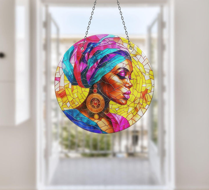 African Woman Portrait Suncatcher Decor Add Color with Stained Glass Suncatchers for Home | Myphotostation
