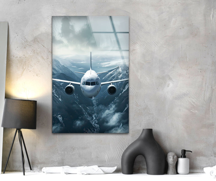 Airplane on Snowy Mountains Glass Wall Art Glass Printing Wall Art, Print photos on glass
