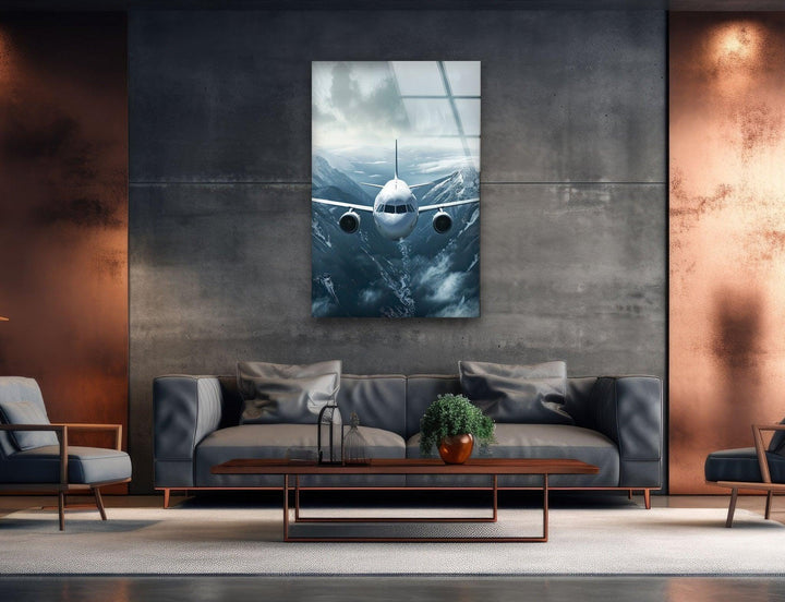 Airplane on Snowy Mountains Glass Wall Art art glass wall art, glass wall art pictures
