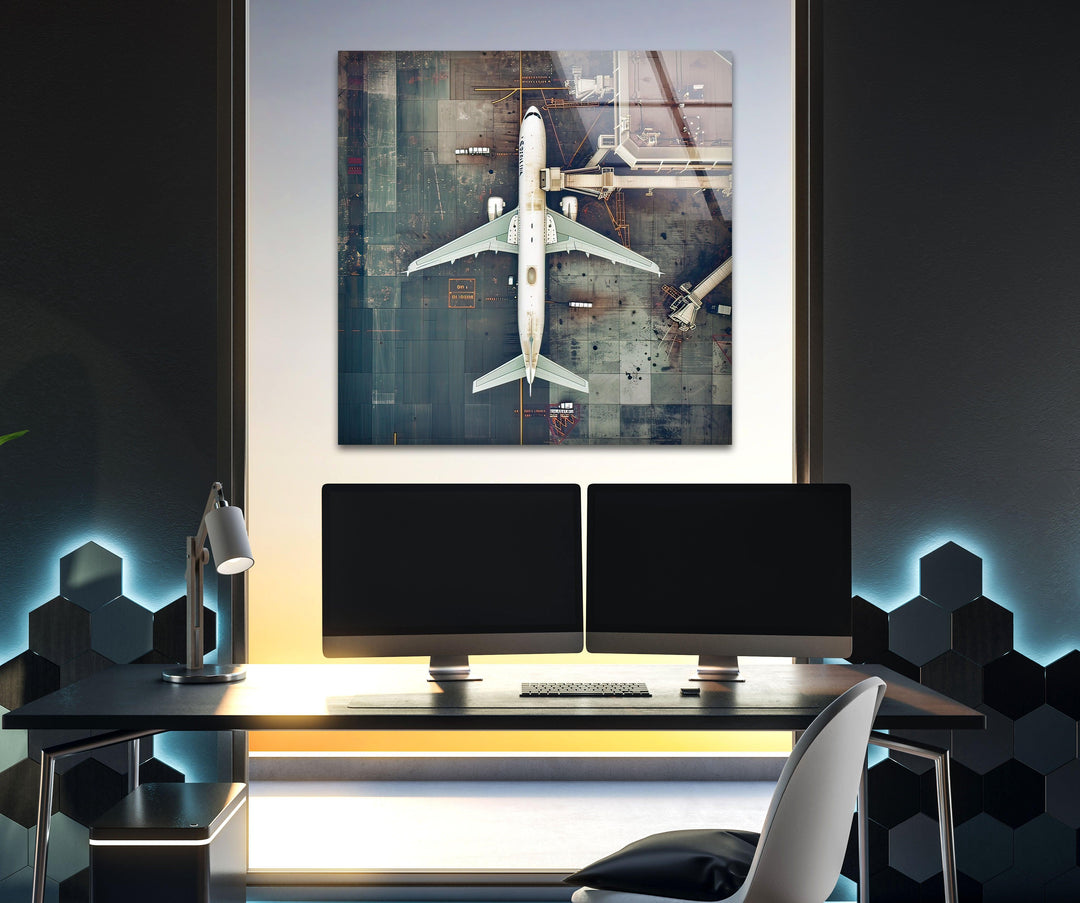 Long Airplane Glass Wall Art print picture on glass, Tempered Glass Wall Art
