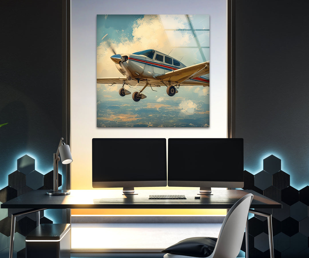 White & Brown Airplane Glass Wall Art large glass photo prints, glass wall photos
