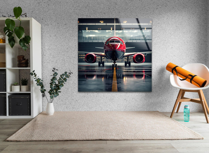 Red Airplane Glass Wall Art glass art painting, glass art for the Wall
