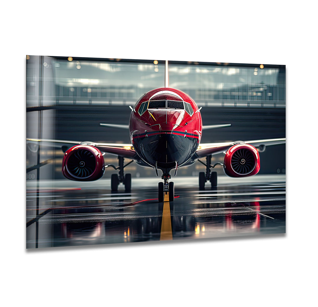 Red Airplane Glass Wall Art print picture on glass, Tempered Glass Wall Art
