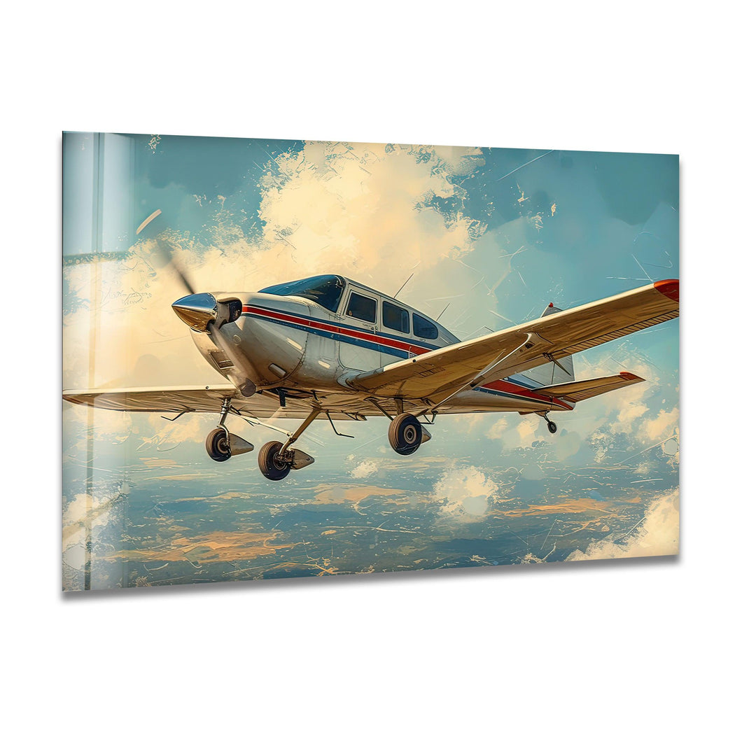 White & Brown Airplane Glass Wall Art glass photo prints, glass picture prints
