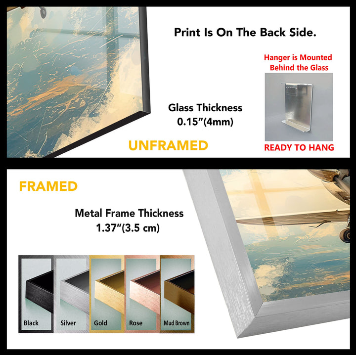 White & Brown Airplane Glass Wall Art