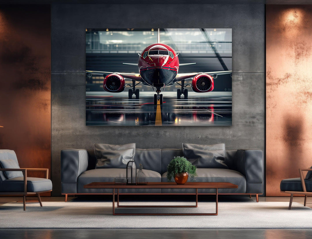 Red Airplane Glass Wall Art glass photo prints, glass picture prints
