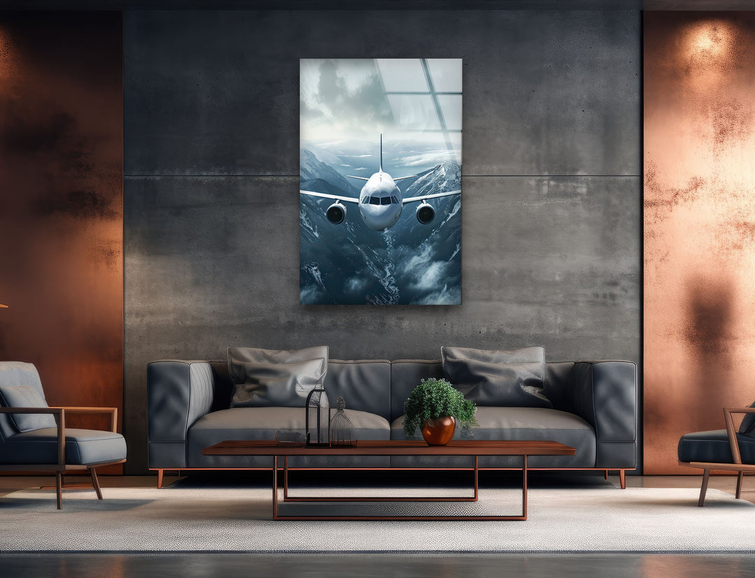 Airplane on Snowy Mountains Glass Wall Art art glass wall art, glass wall art pictures
