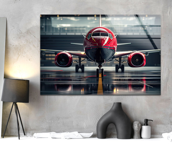 Red Airplane Glass Wall Art glass image printing, glass prints from photos
